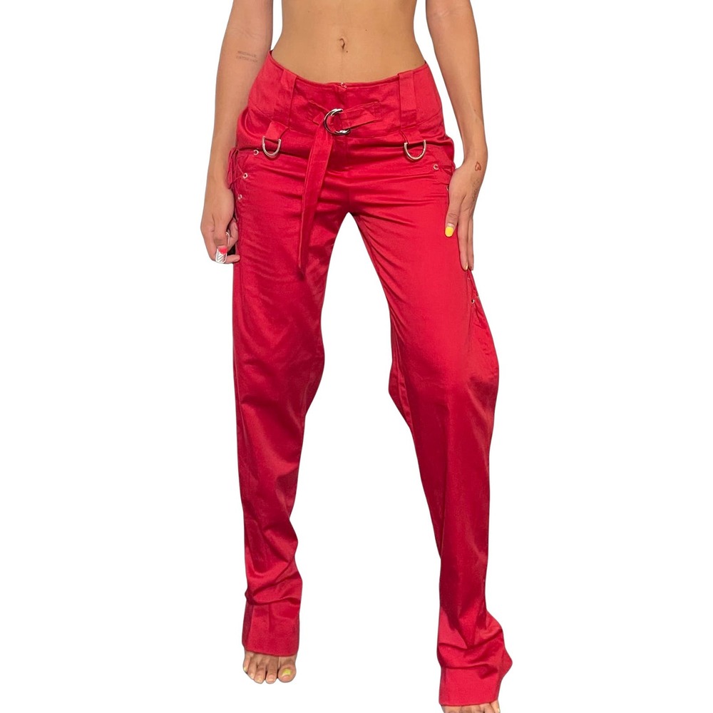 Y2K Red Lace up Pants Vintage Size S Festival Party Made in Italy
